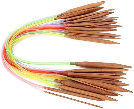 Miniatura 5 de Juego de 18 agujas de tejer de bambú, color carbonizado, agujas circulares de doble punta de 2,0 a 0.394in, 18 tamaños diferentes (15.7in)