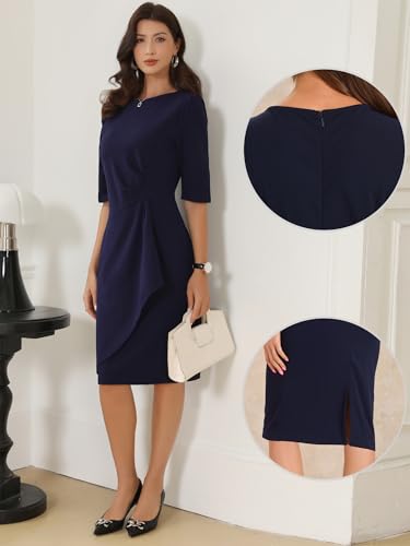 Image of Allegra K Ruched Dress for Women's Short Sleeve Business Work Dress Trendy
