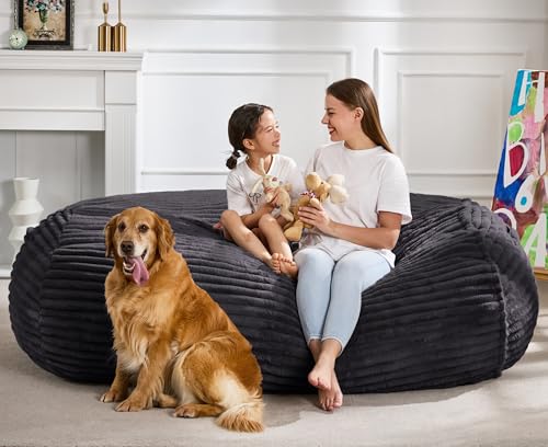 Image of Hobestluk 5FT Bean Bag Chairs Adult Bean Bag with Portable Handle Comfy Large Bean Bag Lounge Chair with Removable Cover for Living Room Bedroom (Stripe Dark Grey, 5FT)