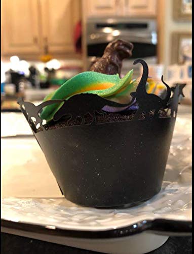 Black Dinosaur Laser Cut Cupcake Wrapper Cup Cake Baking Muffin 60Pcs #TOP7