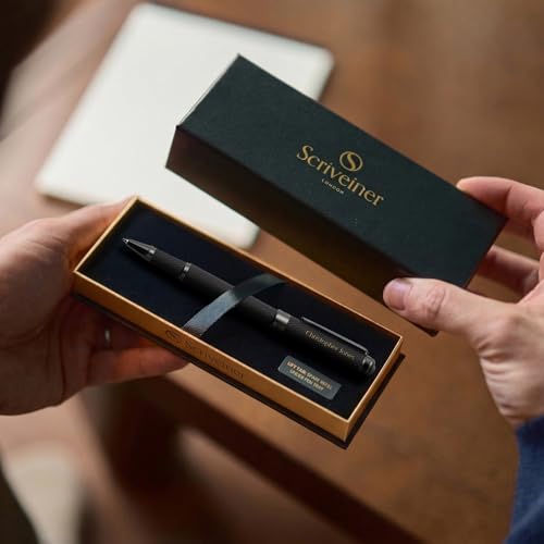 Image of Scriveiner All Black Rollerball Pen - Stunning Luxury All Metal Matt Black Pen, Schmidt Ink Refill, Best Roller Ball Gift Set for Men & Women, Professional, Executive Office, Custom Name Engraving