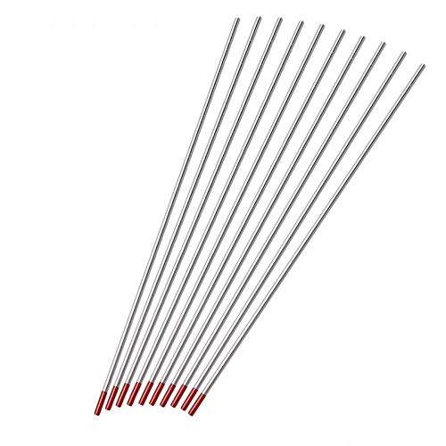 Welding Electrodes, 10pcs Tungsten Welding Electrodes Lanthanides Electrode Tip 2.4×150mm (Red Tip)