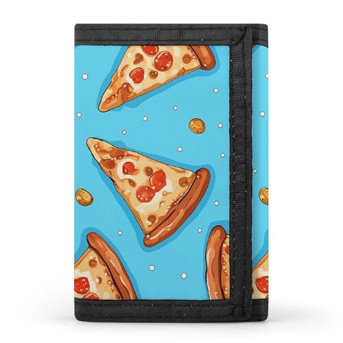 WAFICAC Cartera Triple para Hombre, Monedero Azul Claro con Forma de Rebanada de Pizza, Clip Delgado para Billetes, Tarjetero con 8 Ranuras para Tarjetas