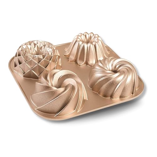 Baker's Secret Nonstick Fluted Cake Pan, Heavy Duty Die Cast Aluminum Fluted Cake Baking Pans, 2 Layers Non-stick Coating For Easy Release - The Cast Aluminum Collection (4mini Loves)