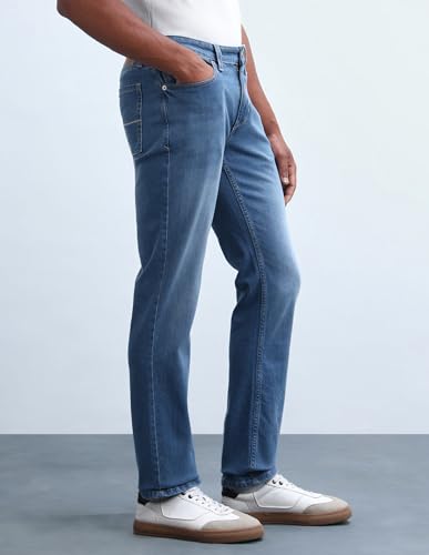 Image of Flying Machine Men's Slim Straight Fit Jeans| Solid | Mid Rise | Stretchable | Jeans for Man