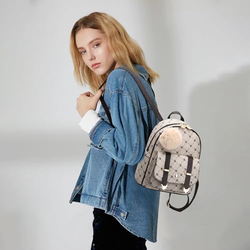 Image of I IHAYNER Girls Fashion Backpack Mini Backpack Purse for Women Teenage Girls Purses PU Leather Pompom Backpack Shoulder Bag