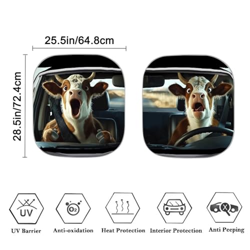 Image of Funny Cow Print Sunshade Visor 2 PCS Car Windshield Sun Shade Easy Installation Foldable Automotive Interior Accessories for Sun Protection Sun Shade for UV Protection