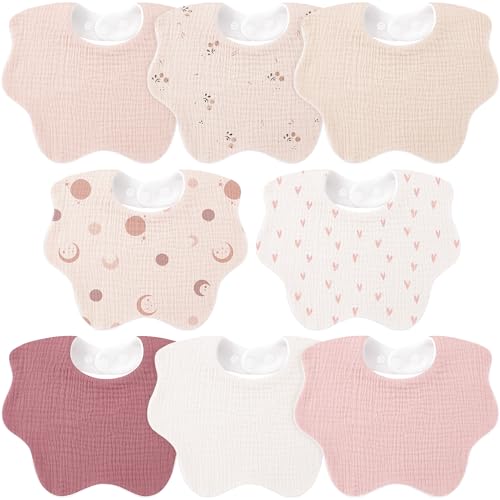 Image of Bearmoss Baby Bibs for Drooling & Teething 8 Pack Muslin Cotton Soft Absorbent Adjustable Unisex Bibs Boys Girls 0-36 Months