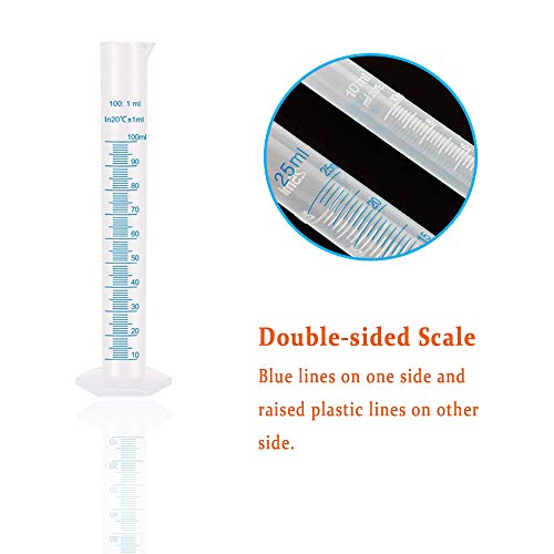 10 PCS Clear Plastic Graduated Cylinkers and Beakers Set,5 PCS Measuring Cylinker 10ml/25ml/50ml/100ml/250ml/ and 5 PCS Measuring Beaker 50ml/100ml/250ml/500ml/1000ml for School Science Lab,DIY - Thumbnail 3