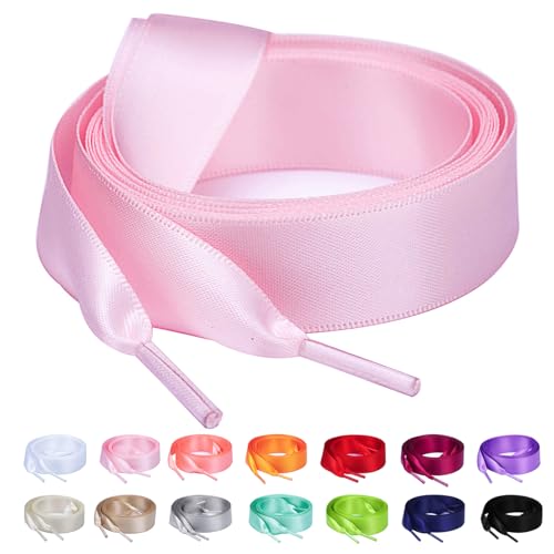 Image of Booyckiy 3 /4 inch Wide Satin Ribbon Shoelaces Flat Colorful Shoe Laces for Women Girls