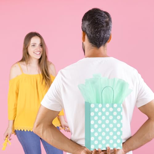 Image of BLEWINDZ 32 Pieces Small Gift Bags with 32 Tissues, 8 Colors Rainbow Party Favor Bags with Handle for Birthday, Wedding and Party Celebrations (Polka Dots)