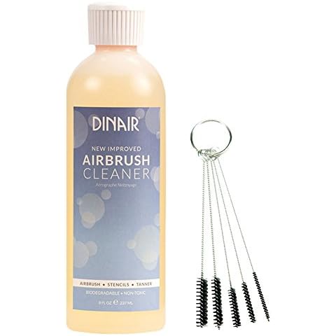 Dinair Airbrush 8oz Cleaner Clog Remover & 5pc Brush Set Cover