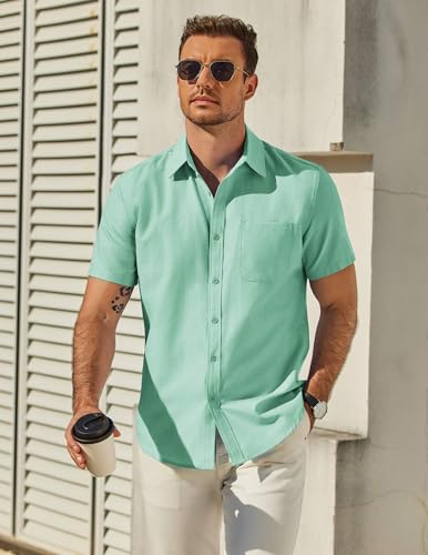 COOFANDY Mens Short Sleeve Dress Shirts Casual Untucked Shirt Summer Button Down Shirts Mint Green - Image 4