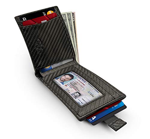 Bryker Hyde Slim Vertical Bifold RFID Blocking Full Grain leather Wallet for Men, Front Pocket, Bill/Receipt pocket and Pull Tab Card Slot (Carbon Fiber Black w/Pull Out Card Pocket)3