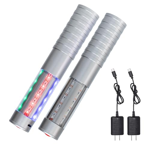 Strobe Bottle Girl Lights LED Bottle Service Lights Baton Reusable Rechargeable Service LED Champagne 2 Pcs for Bar Club Birthday Weddings Parties(Silver Colorful Light)