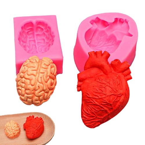 Eabdice 2 Piezas 3D para mousse de helado de corazón, Molde Cerebro de Silicona, Molde Bizcocho Halloween para chocolate, pudín, jabón, aromaterapia, bricolaje, Halloween