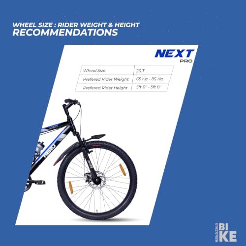 Image of Hero Next Sports 26T Single Speed Mountain Bicycle for Mens | Front Suspension | Disc Brake | Black-Blue | 85% Assembled Cycle