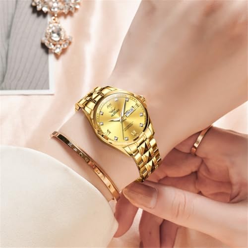 Image of OLEVS Womens Watch Classic Dress Number Female Watches for Ladies Analog Quartz Stainless Steel Waterproof Luminous Day Date Two Tone Easy to Read Wristwatch