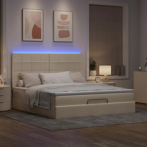Tidyard Ottoman-Bett mit Matratze & LEDs Creme 160x200 cm Stoff, Funktionsbett mit Stauraum unter dem Bett für Apartments Gästezimmer Schlafzimmer3314022 – Bild 4