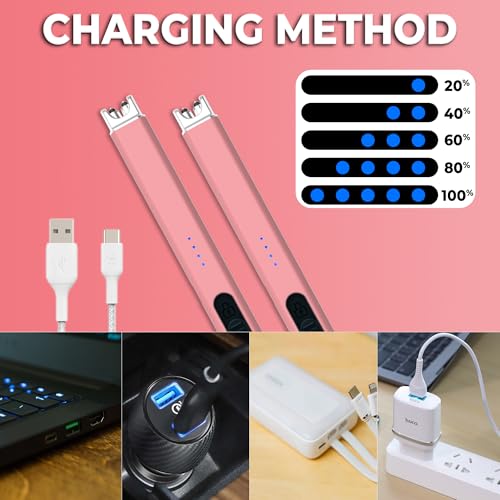 Encendedor eléctrico recargable USB negro y rosa miniatura 4