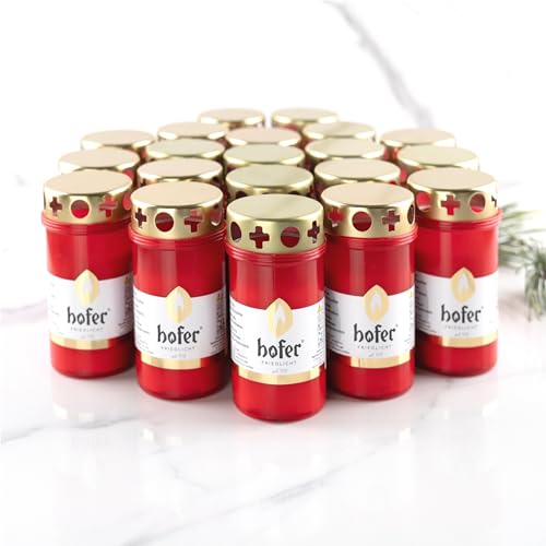 20er Set HOFER GRABKERZEN klein mit Deckel [rot] ca. 48 Std. Brenndauer | Trauerkerzen mit Deckel | Grablicht, Friedhofskerze | Kerzen für Grabdeko und Grabschmuck