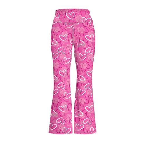 Xuxugorta Kids Girls Flare Leggings Pink Heart Print High Waisted Soft Casual Yoga Bell Bottoms Fashion Long Pants for Workout Running