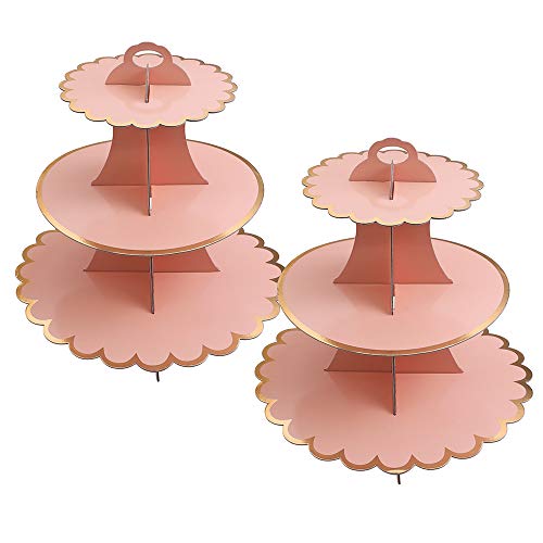 3-Tier Cardboard Cupcake Stand/Tower 2-Set (2, Pink-B)