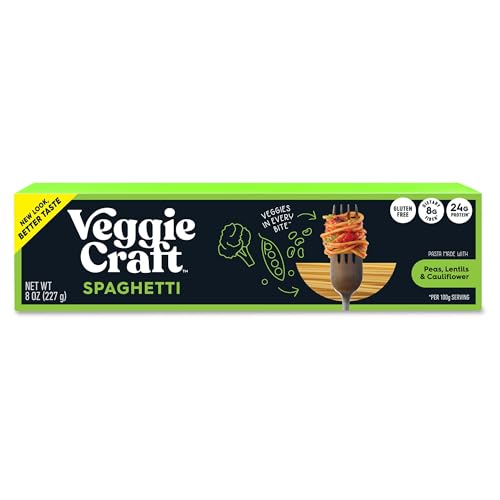 Veggiecraft Farms Spaghetti Pasta - Gluten Free, Thin Pasta Noodles, Made with Cauliflower, Lentil & Peas, Low Carb, High Protein, Vegan, Healthy Pasta, Plant Based, High Fiber, Non-GMO - 8 Ounce