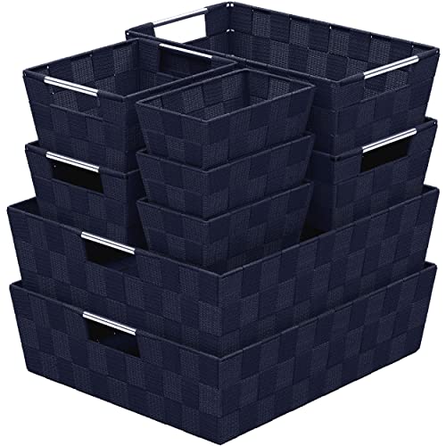 Image of NEATERIZE Baskets For Organizing Set Of 9 Navy - Storage Baskets For Shelves - Perfect Closet Organizer Bins, Bathroom Basket, and Pantry Basket - Small Storage Bin For Shelves - Bin For Organization