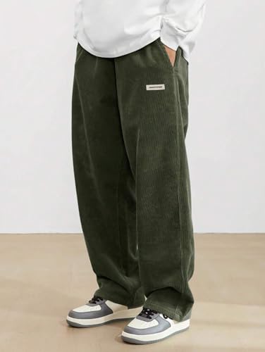 Image of KOTTY Men's Solid|Button|Wide|Loose fit|Corduroy Trousers & Pant for Men