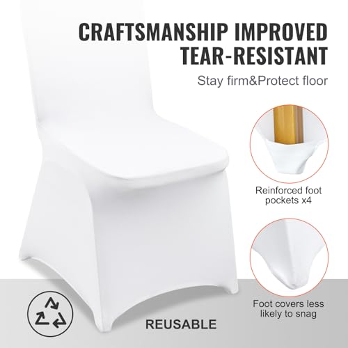 Image of VEVOR 12 Pcs Flat-Front Chair Covers Polyester Spandex Chair Cover Stretch Slipcovers, Wedding, Holiday, Banquet, Party, Celebration, Dining, White