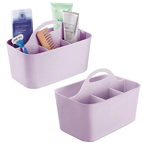 mDesign Plastic Portable Storage Organizer Caddy Tote - Divided Basket Bin with Handle