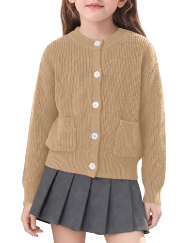 Image of Girls Cardigan Chunky Knit Uniform Sweater with Pockets 5-14Y