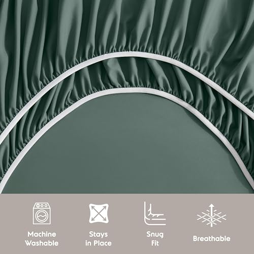 Image of Nestl Extra Deep Cal King Sheet Set - 6 Piece Breathable & Cooling Sheets - Hotel Luxury Bedding Set w /18-24 Inch Deep Pockets - Easy & Secure Fit - Super Soft, Wrinkle Free & Comfy - Forest Green