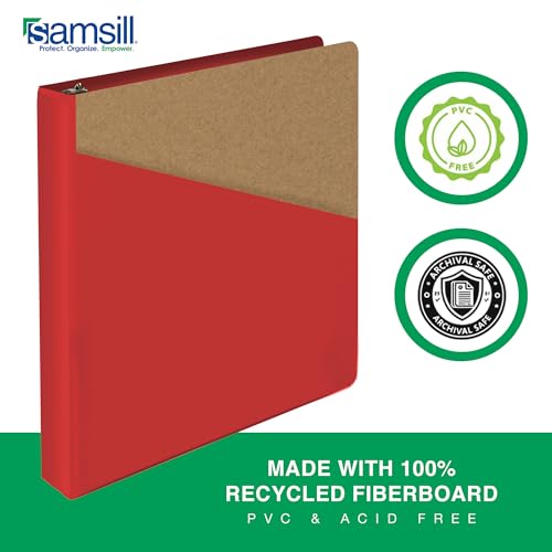 Image of Samsill Durable 1 Inch Binder, D Ring Binder, Customizable Clear View Cover, Ruby Red, Holds 225 Pages