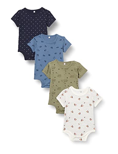PIPPI Unisex Baby Body SS AO-printed (4-pack) Formender Body, Khaki, 98