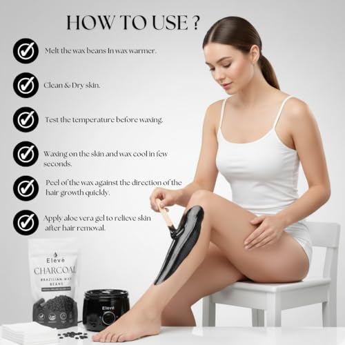 Image of Eleve Brazilian Wax Beans, Face Wax for Women | Liposoluble Stripless Wax | Natural Ingredients | For Upper Lips, Chin, Cheeks & Hairline (Charcoal) (400g)