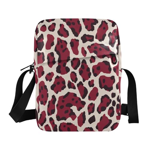 small messenger bag for men Crossbody Bags For Women Casual Womens Purse Adjustable Strap for business business- Beige Red Leopard Print