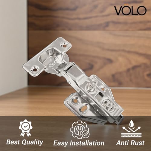 Image of VOLO Cabinet Hinges, Set of 1 (2 Pieces) for Furniture, Wardrobes, Doors, and Storage Units | (2D Soft Close (Mild Steel), 8 Crank | Half Overlay)
