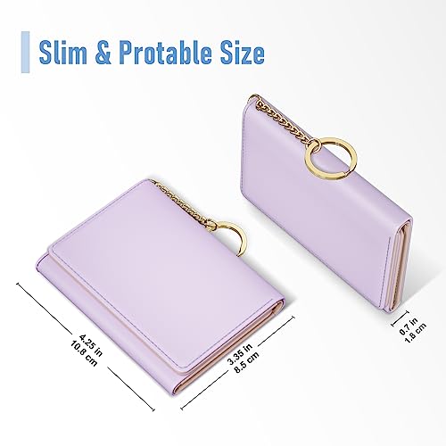 Image of Rouidr Womens Wallet, Small Slim RFID Card Wallets for Women, Cute Front Pocket Trifold Leather Card Organizer with 7 Slots & ID Window, Purple