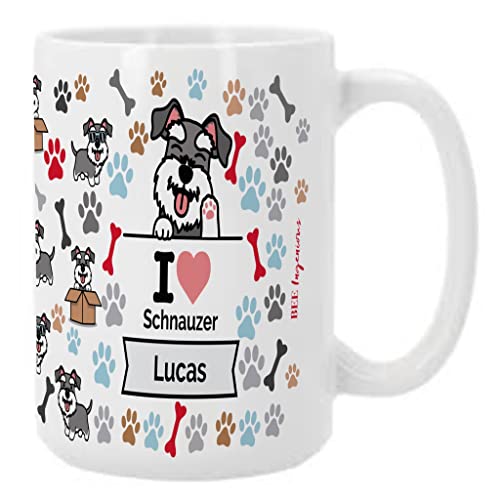 Bee Ingenious Taza SCHNAUZER personalizada con nombre.Taza desayuno XL de 443 ml.Taza perro personalizada con nombre.Regalo para amigas.Tazas razas perros.Tazas originales para regalar. (Schnauzer)