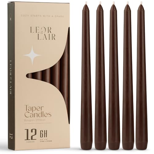 Leor & Lair Brown Taper Candles 12 Pack 10 Fall Candlesticks