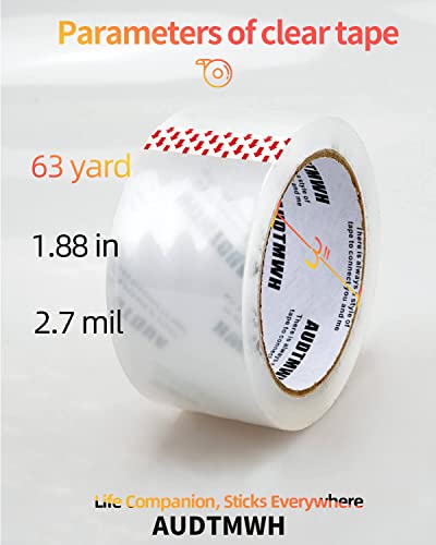 Audtmwh Clear Packing Tape, Heavy Duty Packaging Tape Designed For Packing, Moving, Shipping And Mailing,1.88" X 63 Yds, 2 Rolls W/1 Dispenser #TOP3