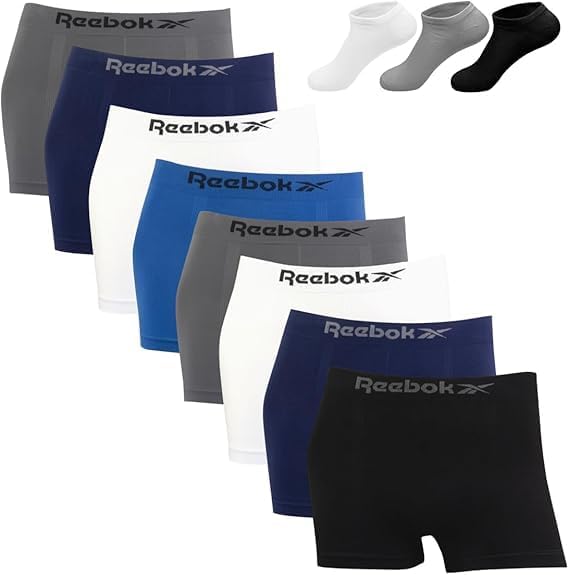 Kit 10 Cuecas Boxer Reebok Masculinas Microfibra Adulto Box Sem Costura + 2 Pares de Meias (BR, Alfa, GG, Regular, Sortido)