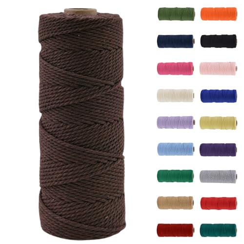MORAINJAY 2mm Hilo de Macramé 100% Algodón,100m Marrón Cuerda para Manualidades,19 Colores Más,Cordón para DIY,Decoración y Regalos