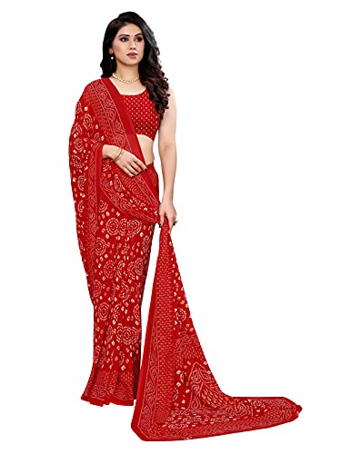 Satrani - Women's Georgette Bandhani Printed Saree with Blouse