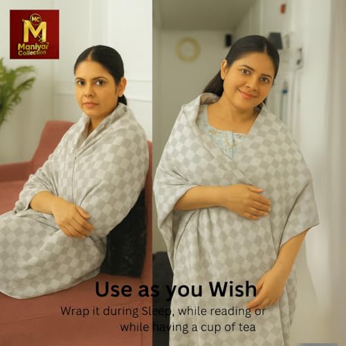 Image of Handloom Bhagalpuri Cotton Silk Mix Dull Andi 3D Checked Chadar - Soft Grey Comforter & Odhnewali Blanket for All-Season Sleeping - (220x125cm - Size)