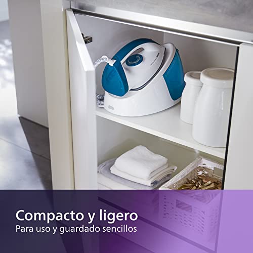 Philips-Centro-de-planchado-GC672220-Plancha-ropa-mas-rapido-con-el-doble-de-vapor-autoapagado-tamano-compacto-suela-ceramica-52-bares-golpe-de-vapor-300-gr-azul