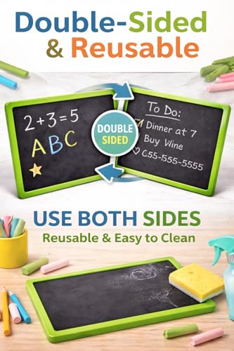 Image of YAJNAS Double Sided Blackboard Slate Chalkboard Slate | Pre-Writing Toys for Kids, 12x10 Inch (30x25 cm), Learning Board with Colourful Frame, Educational Writing and Drawing Tool for Kids