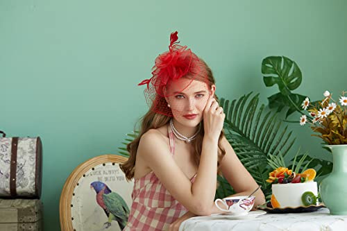 Fascinators Hats 20s 50s Hat Pillbox Hat Cocktail Tea Party Headwear with Veil for Girls and Women